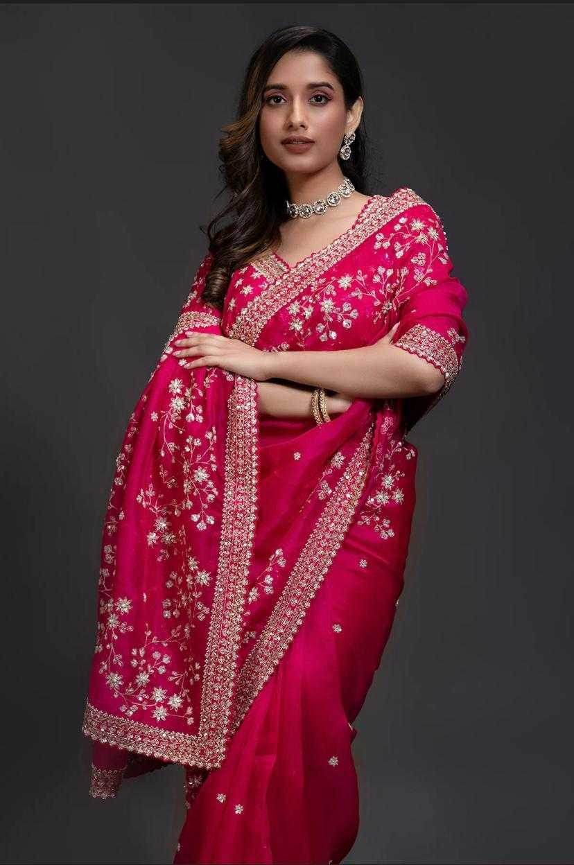 RGANZA SEQUENCE FESTIVE ZARI PINK SAREE - MYLUXURY LANE ENTERPRISE