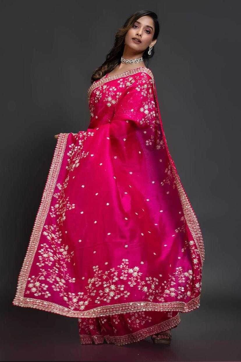 RGANZA SEQUENCE FESTIVE ZARI PINK SAREE - MYLUXURY LANE ENTERPRISE