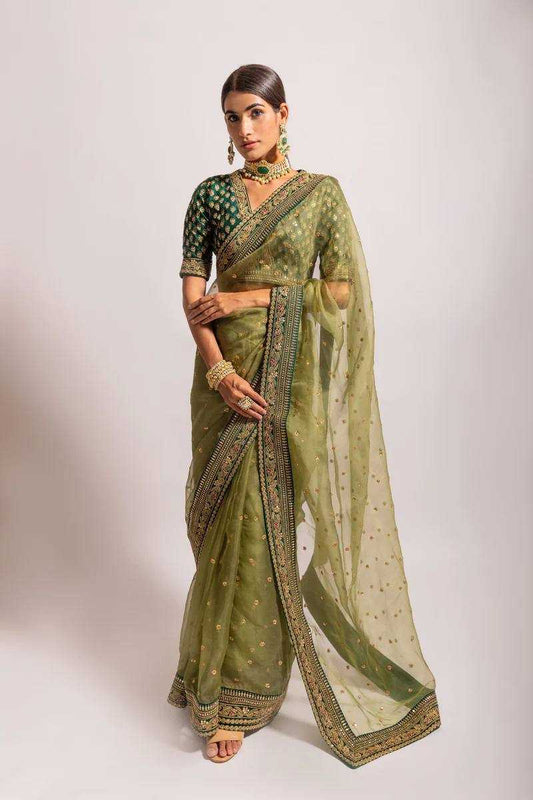 Organza  Embroidered Saree