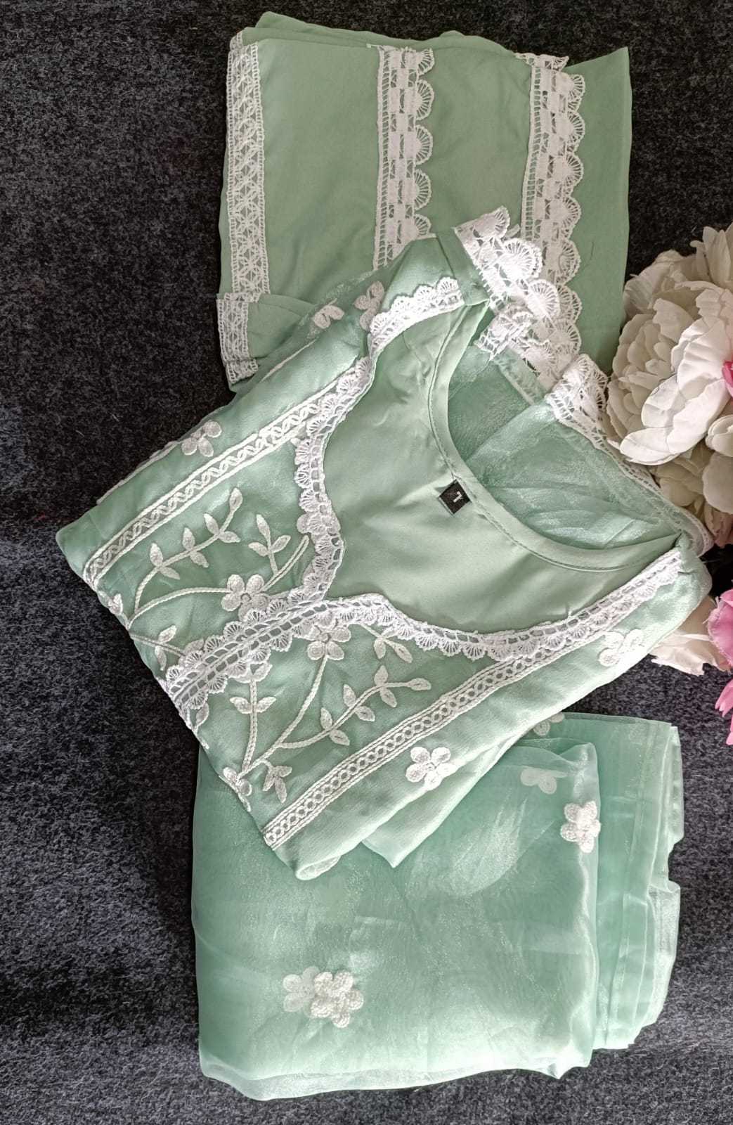 Organza  Bottom With Dupatta Embroidery  3/4 Sleeve Kurti