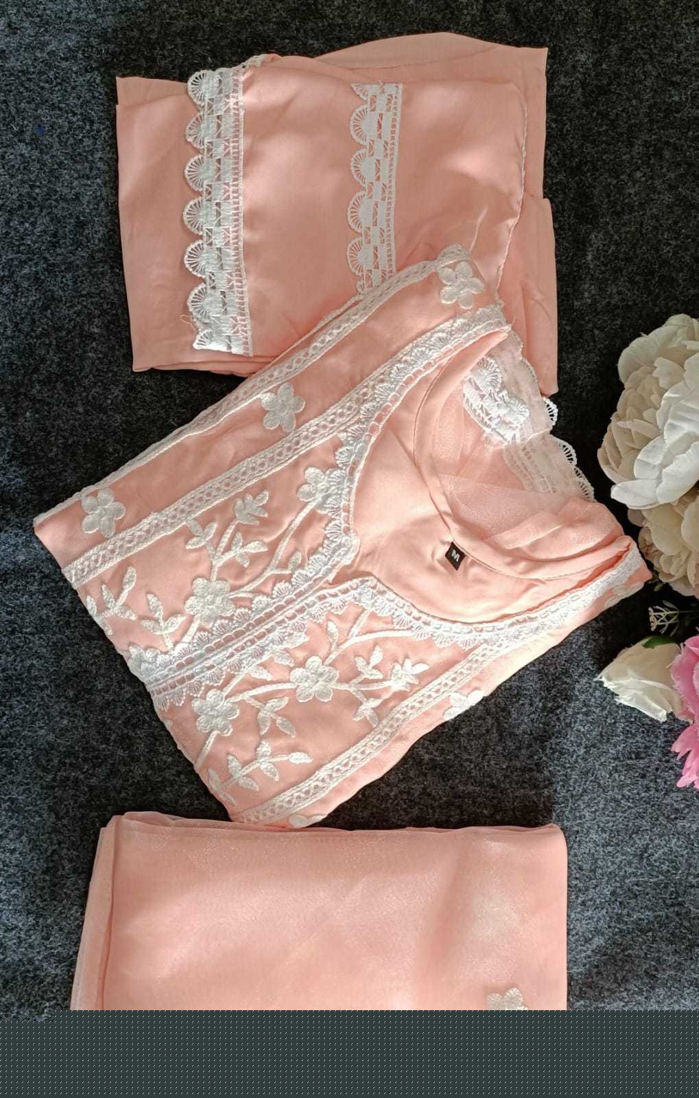 Organza  Bottom With Dupatta Embroidery  3/4 Sleeve Kurti