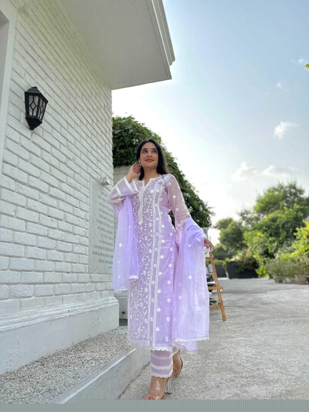 Organza  Bottom With Dupatta Embroidery  3/4 Sleeve Kurti