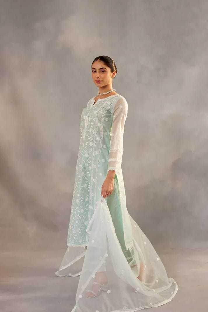 Organza Bottom With Dupatta Embroidery 3/4 Sleeve Kurti - MYLUXURY LANE ENTERPRISE