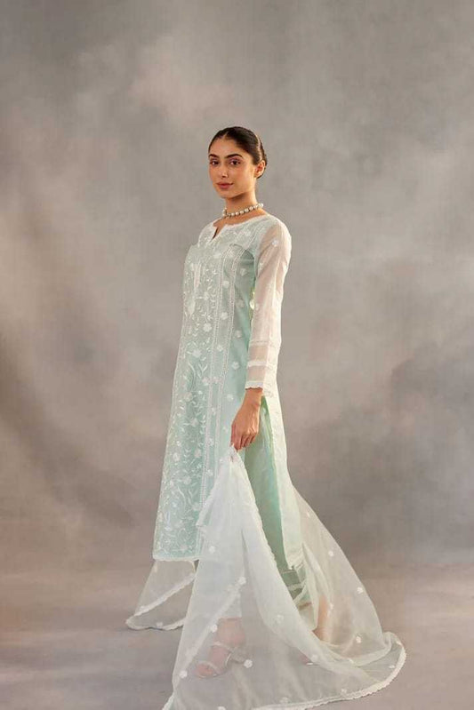 Organza  Bottom With Dupatta Embroidery  3/4 Sleeve Kurti