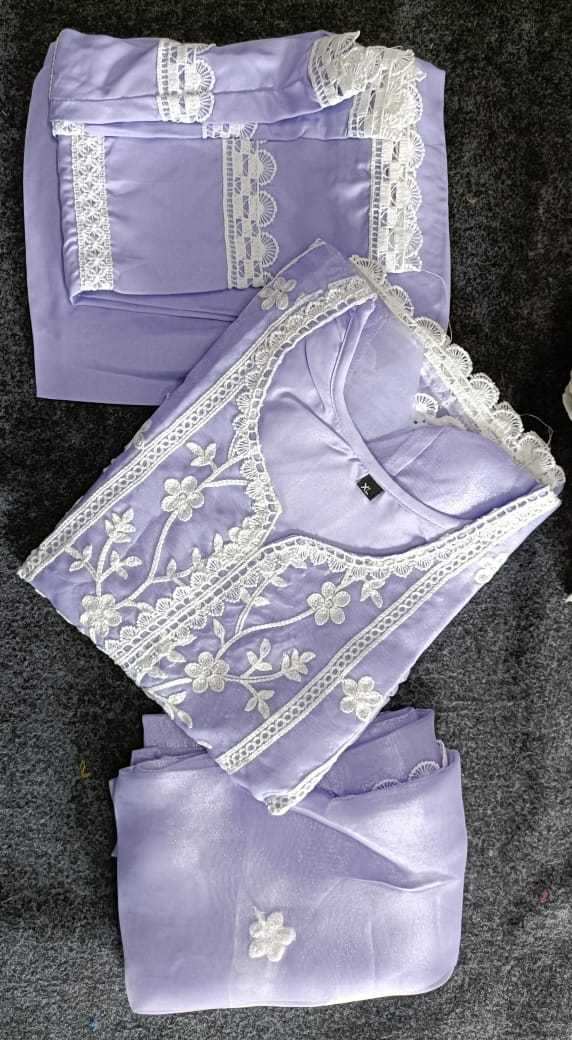 Organza  Bottom With Dupatta Embroidery  3/4 Sleeve Kurti