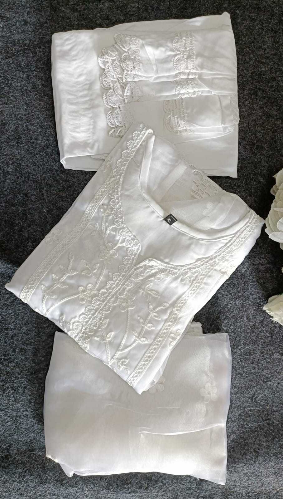Organza  Bottom With Dupatta Embroidery  3/4 Sleeve Kurti