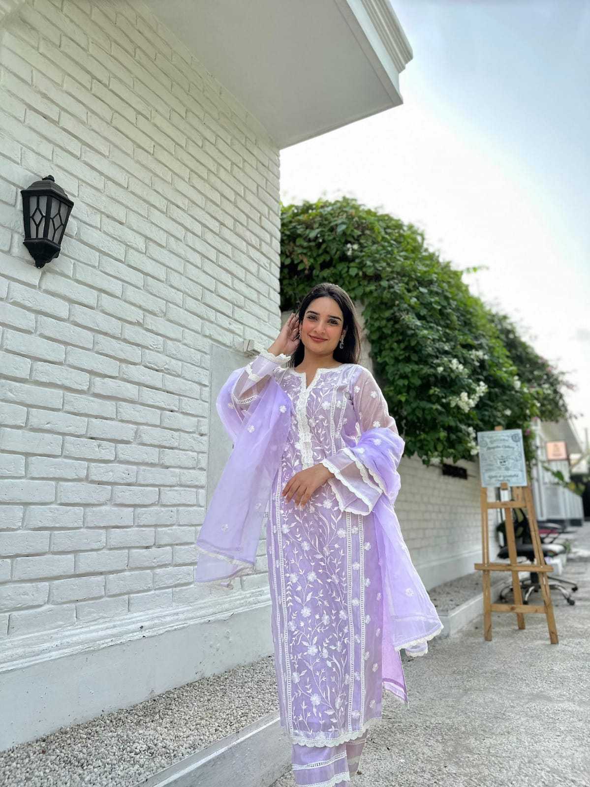 Organza  Bottom With Dupatta Embroidery  3/4 Sleeve Kurti