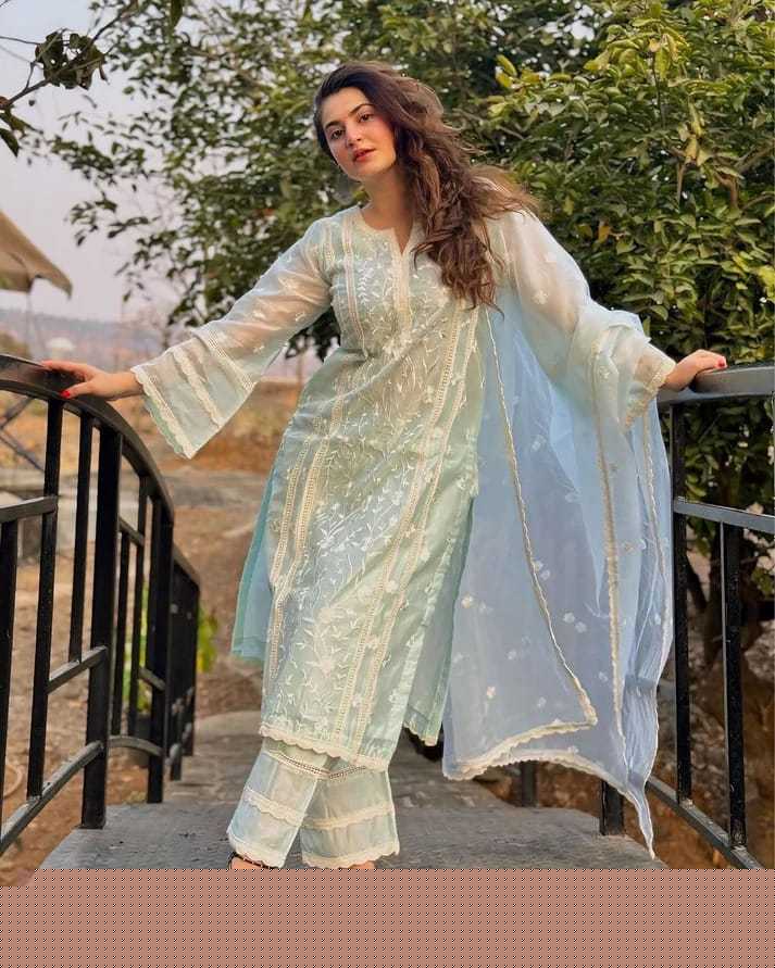 Organza Bottom With Dupatta Embroidery 3/4 Sleeve Kurti - MYLUXURY LANE ENTERPRISE