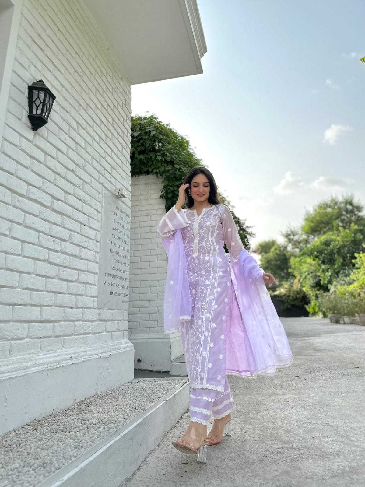 Organza  Bottom With Dupatta Embroidery  3/4 Sleeve Kurti