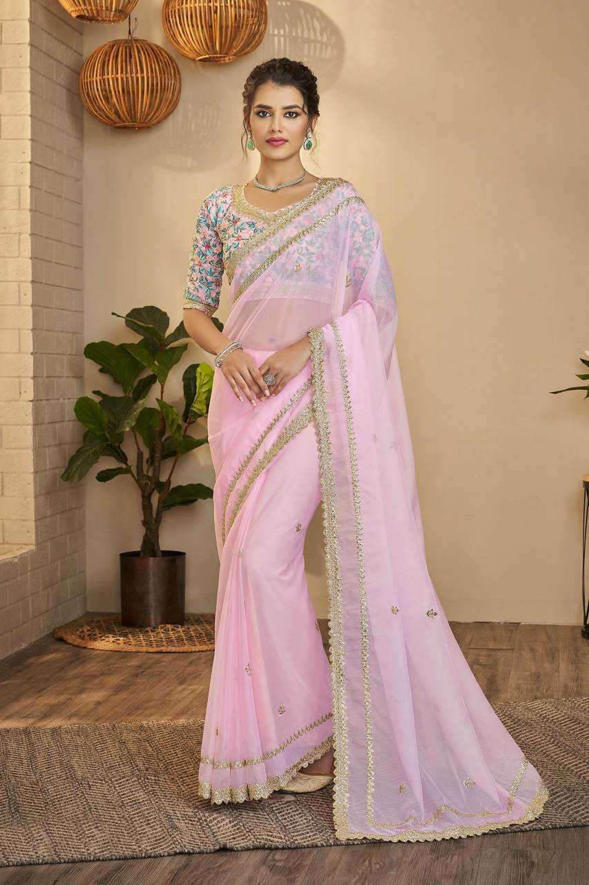 Organza Sequins Work Saree