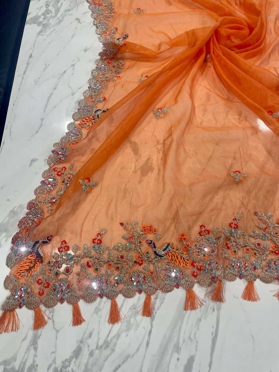 Organza Festive Collections Mirror Work Zari Sarees