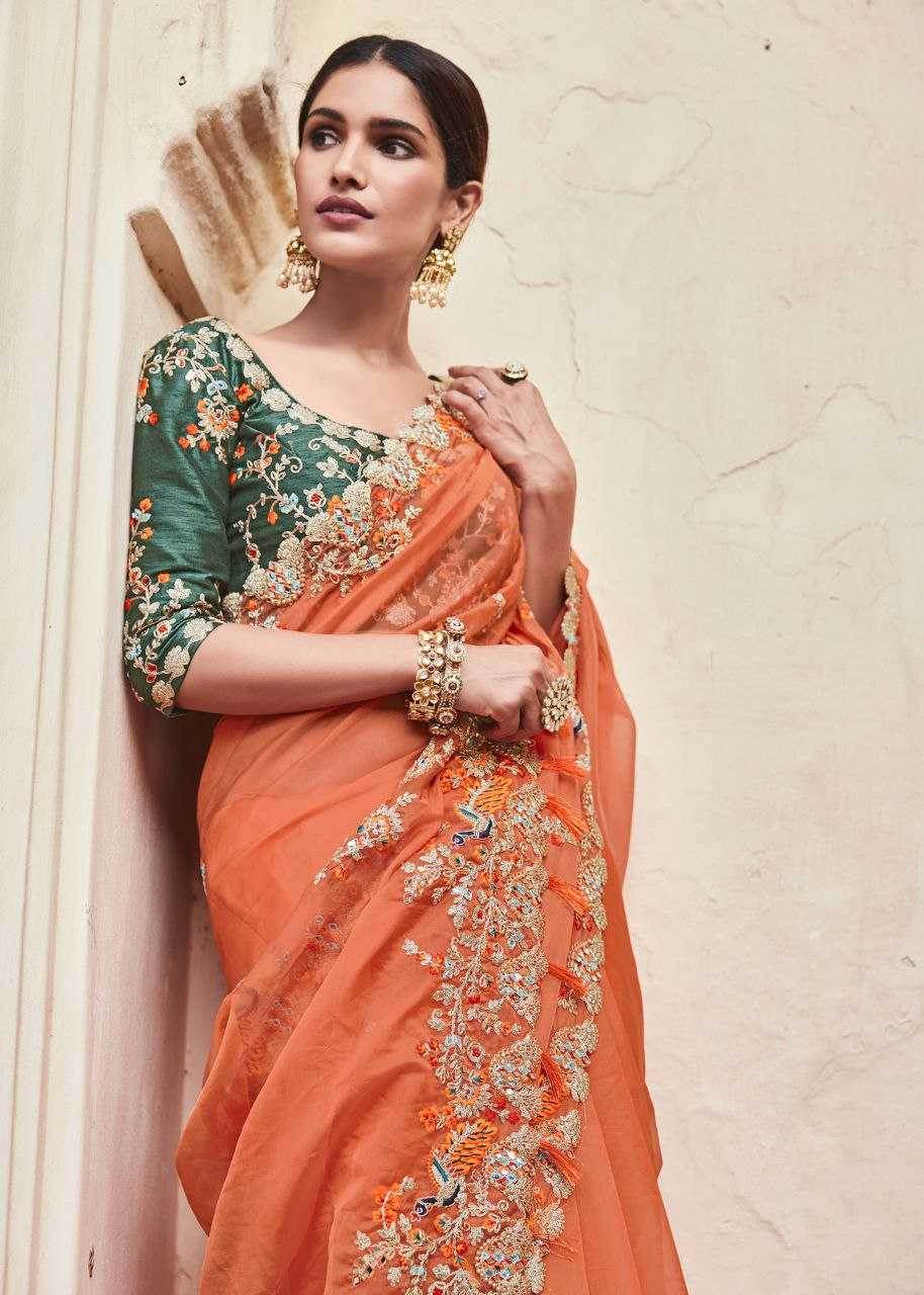 Organza Festive Collections Mirror Work Zari Sarees - MYLUXURY LANE ENTERPRISE