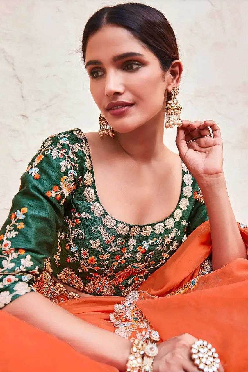 Organza Festive Collections Mirror Work Zari Sarees - MYLUXURY LANE ENTERPRISE