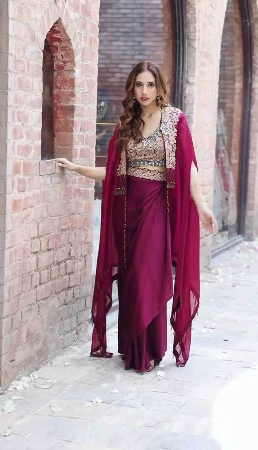 INDO WESTERN LADIES SILK PARTY WEAR WEDDING DHOTI SALWAR SUITS - MYLUXURY LANE ENTERPRISE