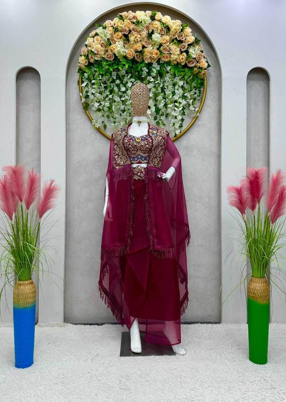 INDO WESTERN LADIES SILK PARTY WEAR WEDDING DHOTI SALWAR SUITS - MYLUXURY LANE ENTERPRISE