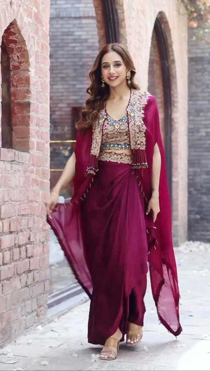 INDO WESTERN LADIES SILK PARTY WEAR WEDDING DHOTI SALWAR SUITS - MYLUXURY LANE ENTERPRISE