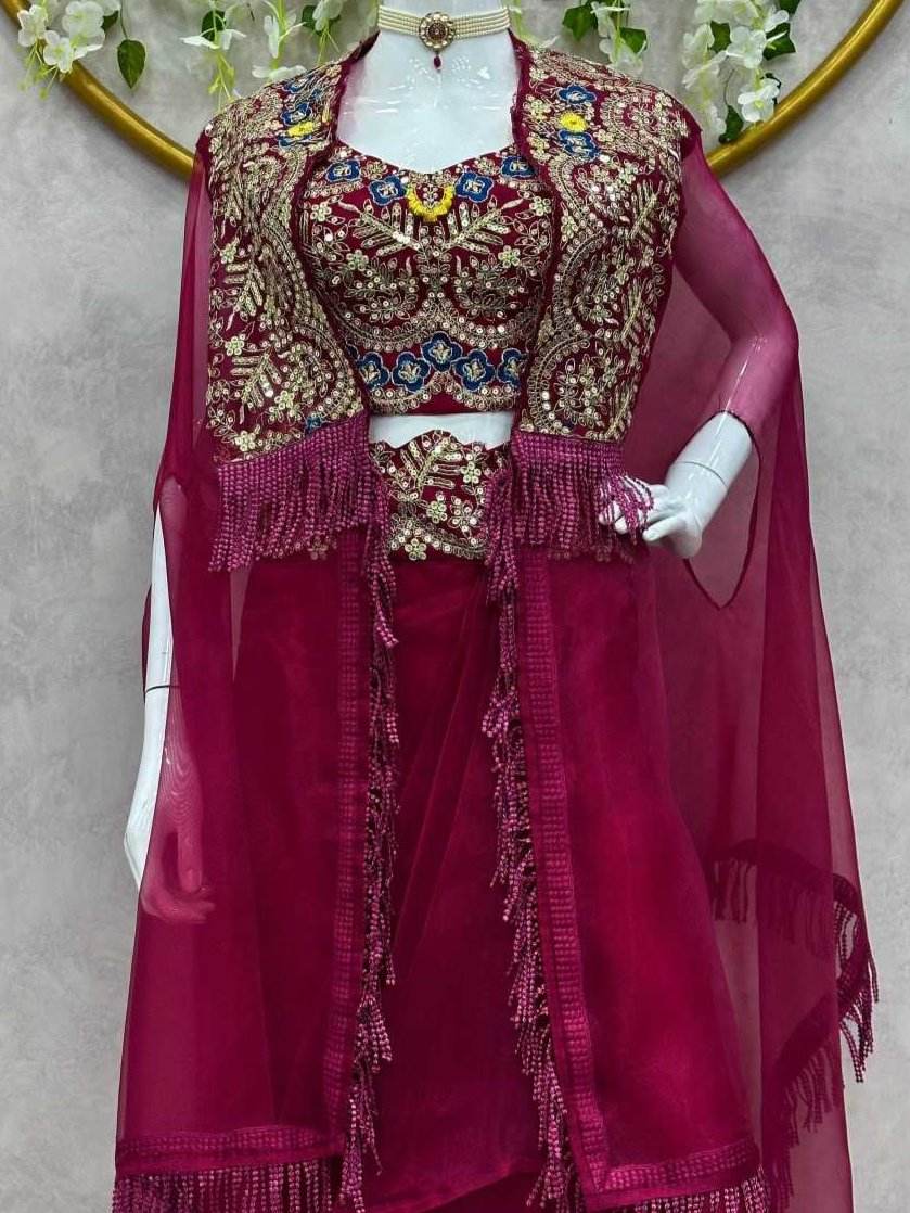 INDO WESTERN LADIES SILK PARTY WEAR WEDDING DHOTI SALWAR SUITS - MYLUXURY LANE ENTERPRISE