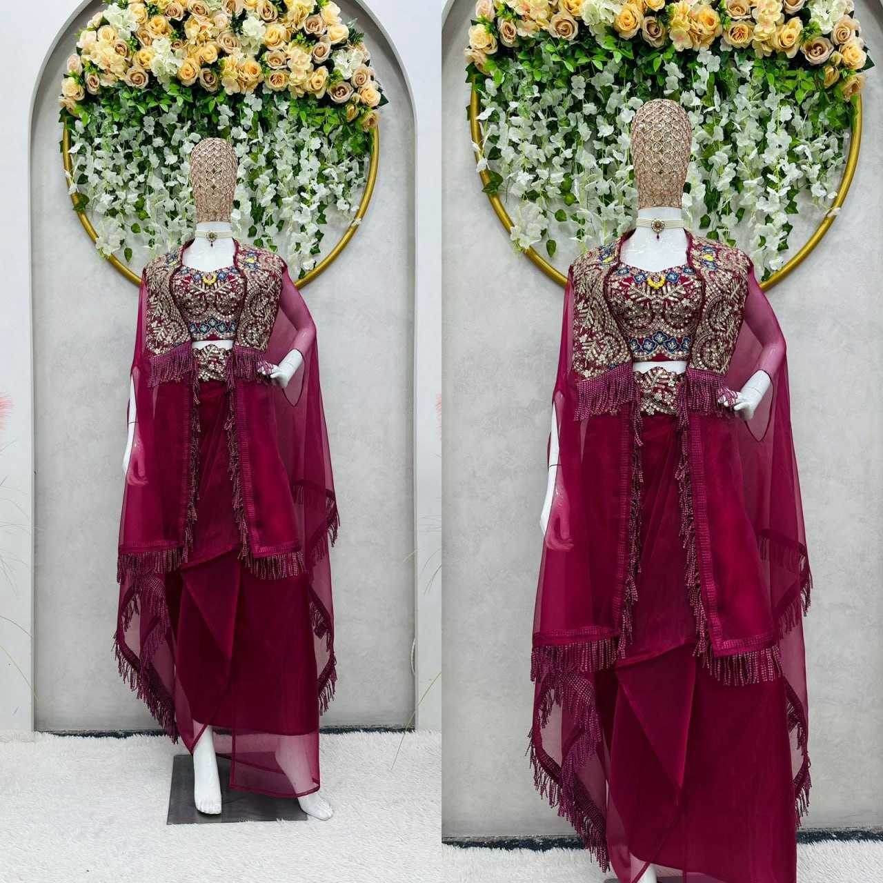 INDO WESTERN LADIES SILK PARTY WEAR WEDDING DHOTI SALWAR SUITS - MYLUXURY LANE ENTERPRISE