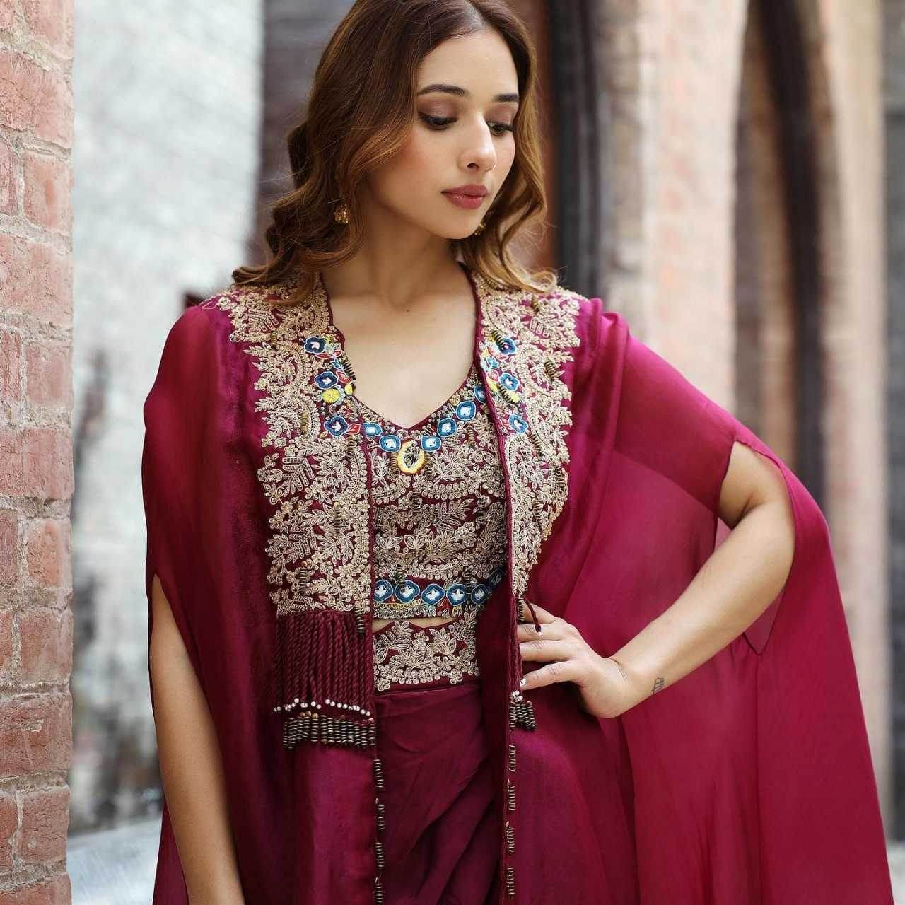 INDO WESTERN LADIES SILK PARTY WEAR WEDDING DHOTI SALWAR SUITS - MYLUXURY LANE ENTERPRISE