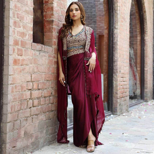INDO WESTERN LADIES SILK PARTY WEAR WEDDING DHOTI SALWAR SUITS - MYLUXURY LANE ENTERPRISE