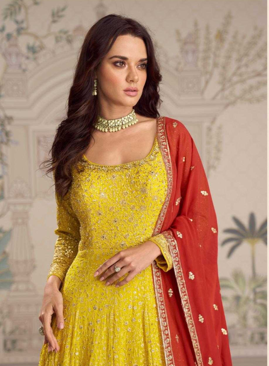 Premium Embroidered Gown With Dupatta