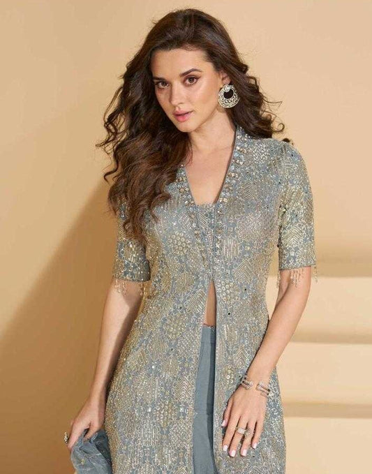 Premium Georgette Embroidery  Palazzo  Handwork Suit