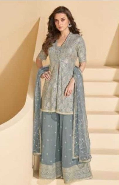 Premium Georgette Embroidery  Palazzo  Handwork Suit