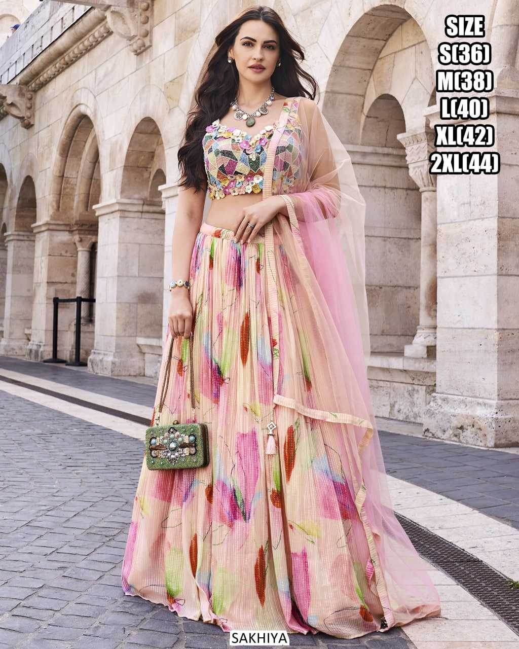 Premium Roman Silk Embroidered Indo-Western Lehenga Set - MYLUXURY LANE ENTERPRISE