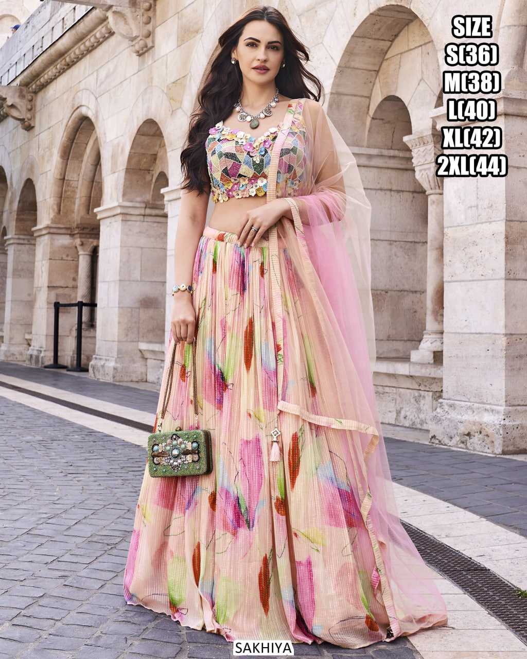 Premium Roman Silk Embroidered Indo-Western Lehenga Set