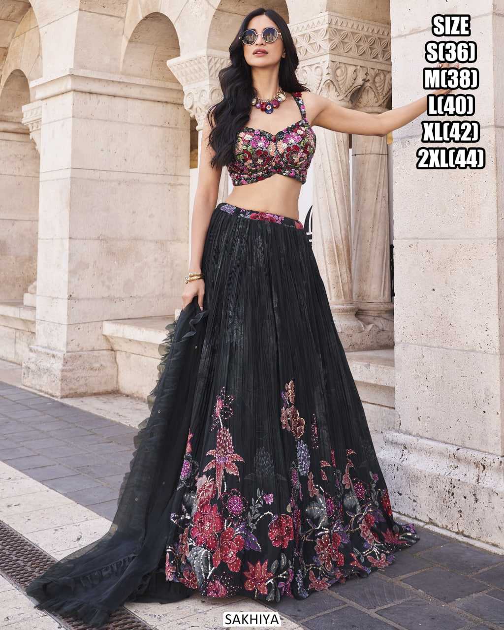 Premium Roman Silk Embroidered Indo-Western Lehenga Set