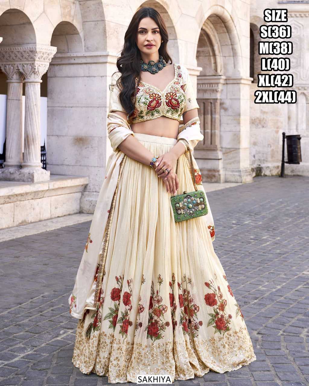 Premium Roman Silk Embroidered Indo-Western Lehenga Set