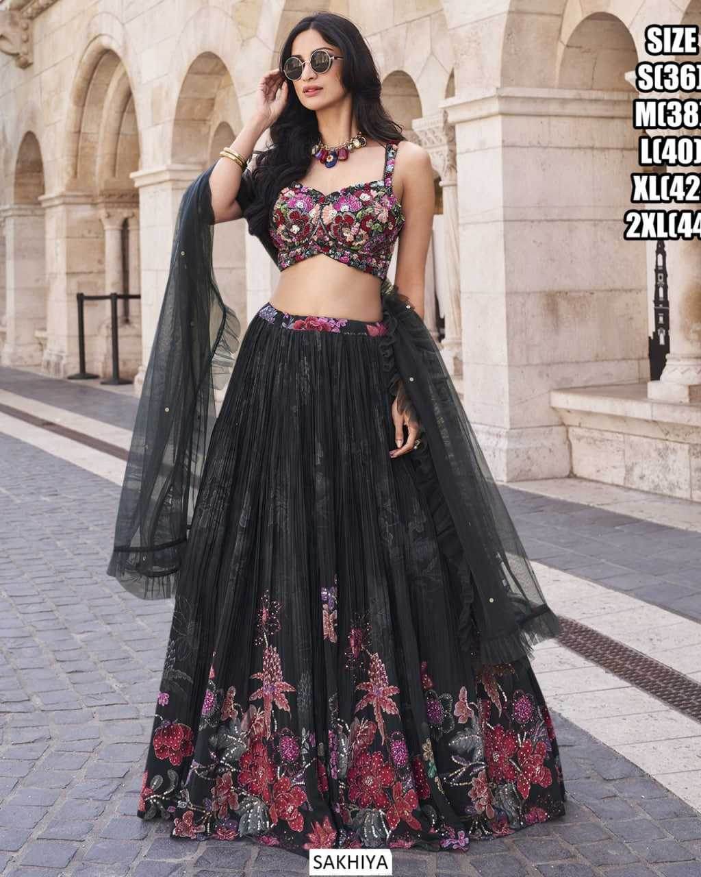 Premium Roman Silk Embroidered Indo-Western Lehenga Set - MYLUXURY LANE ENTERPRISE