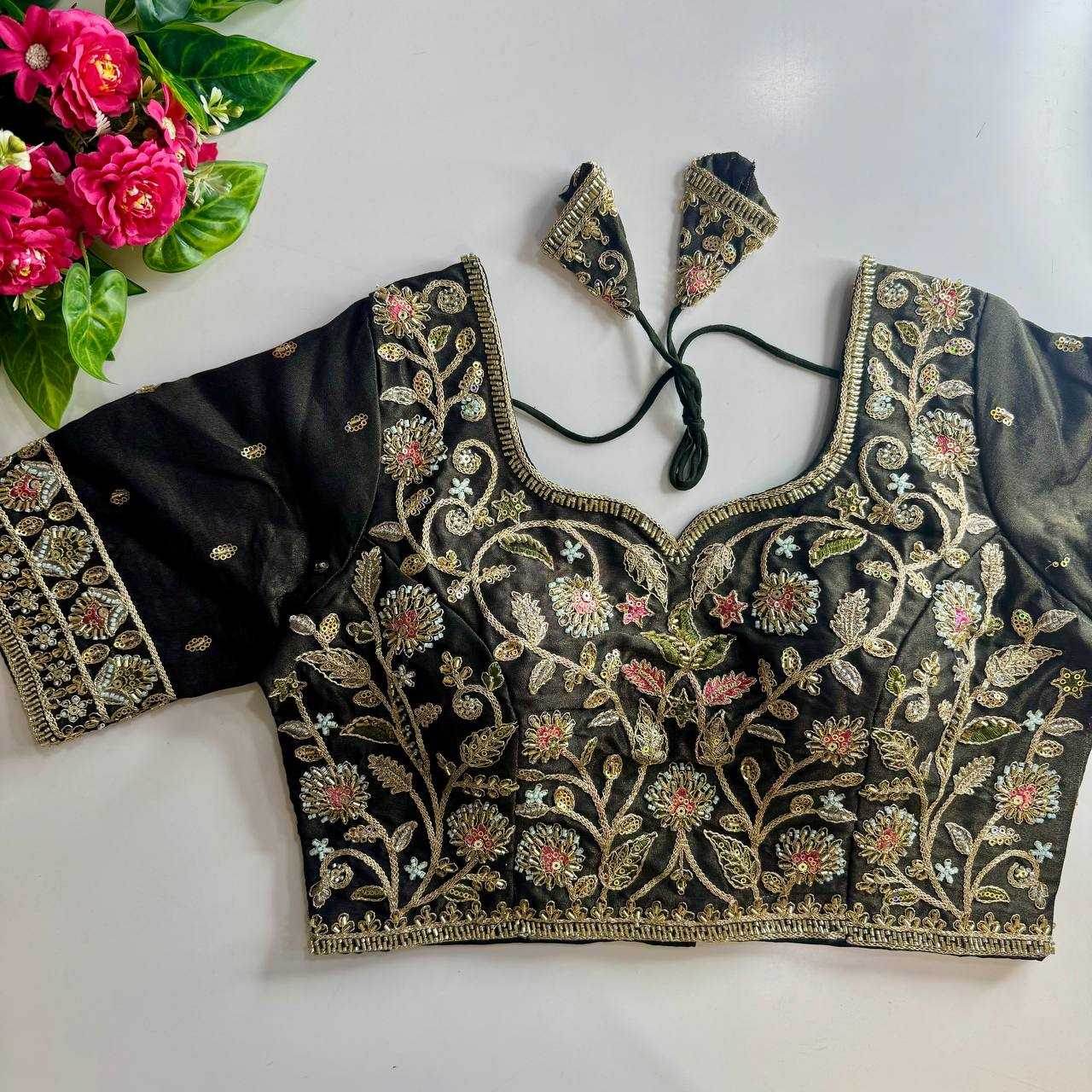 Pure Silk BEADS WORK Sequence Embroidery Blouse - MYLUXURY LANE ENTERPRISE