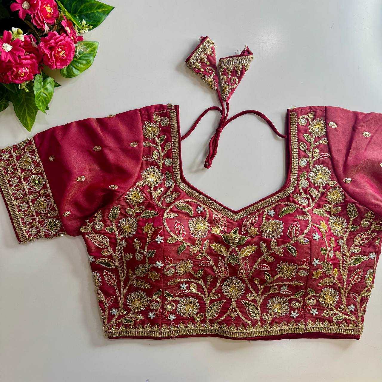 Pure Silk BEADS WORK  Sequence Embroidery Blouse