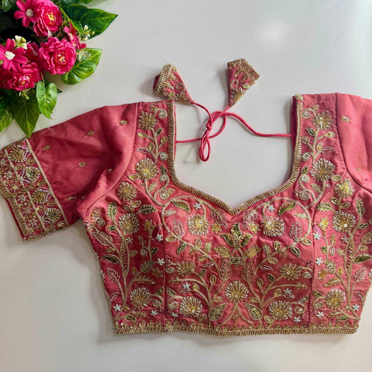 Pure Silk BEADS WORK  Sequence Embroidery Blouse