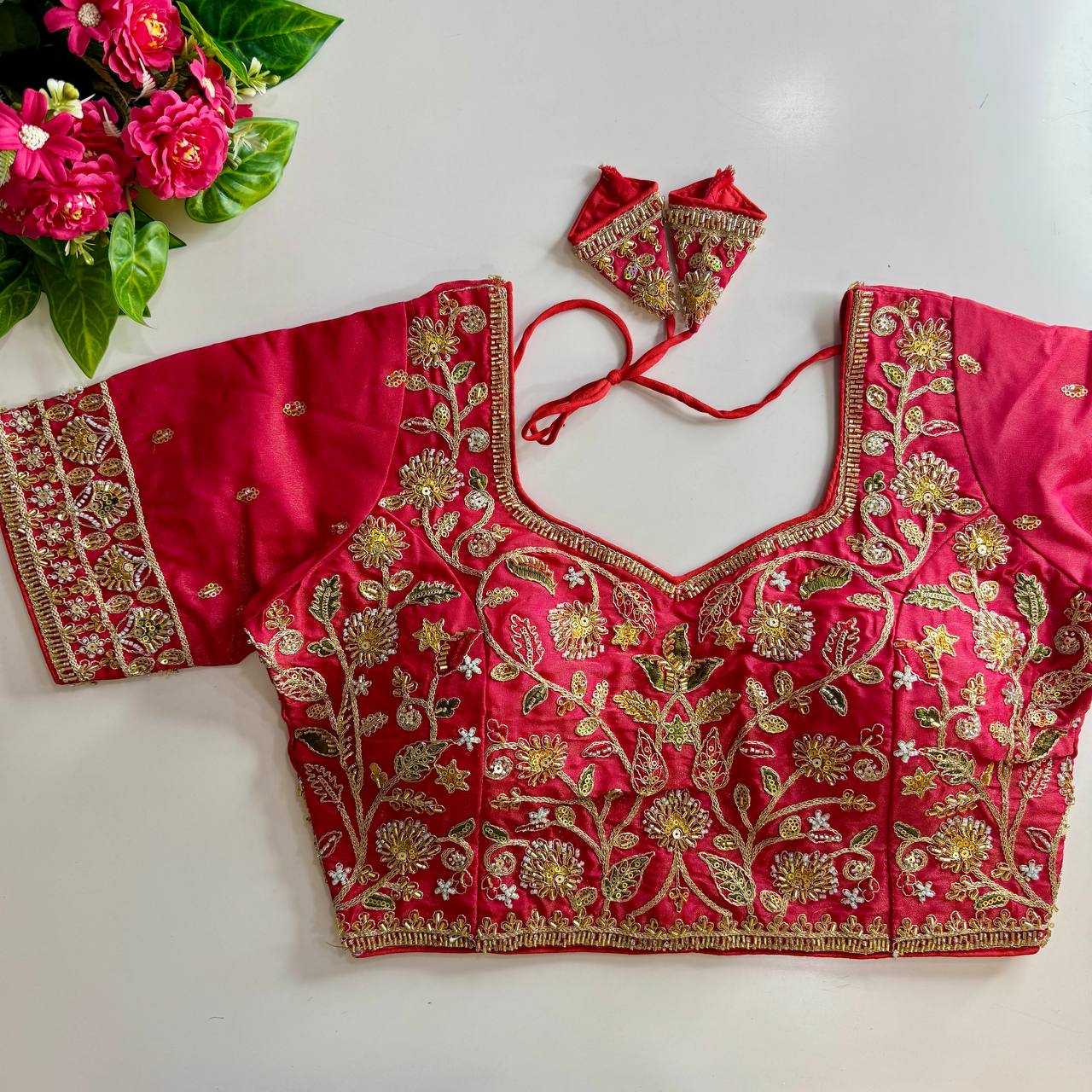 Pure Silk BEADS WORK  Sequence Embroidery Blouse