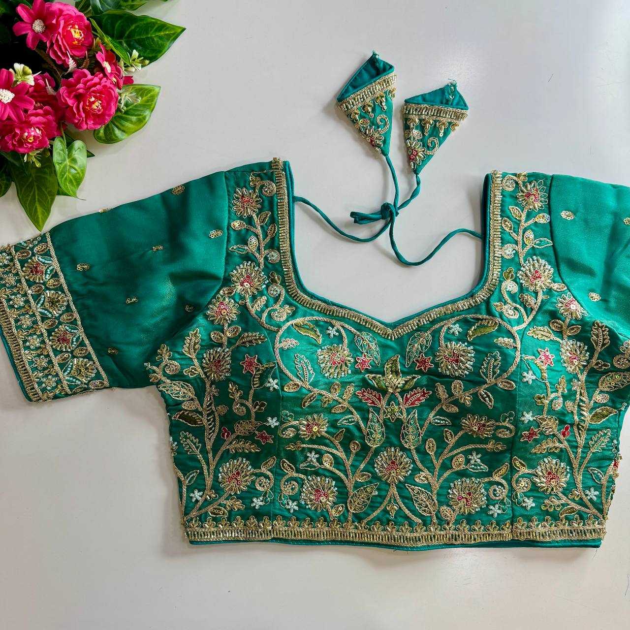 Pure Silk BEADS WORK  Sequence Embroidery Blouse