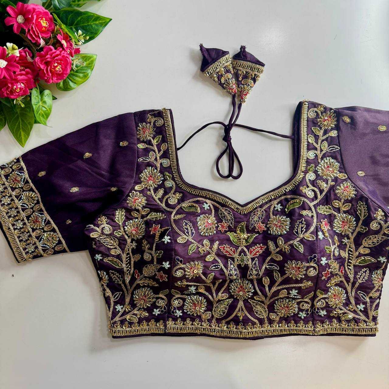 Pure Silk BEADS WORK  Sequence Embroidery Blouse