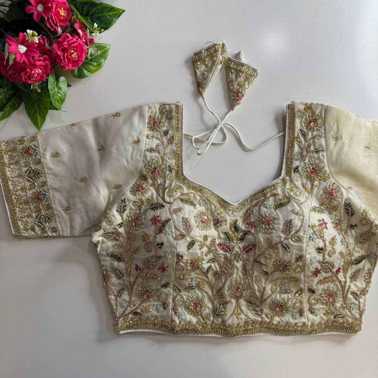 Pure Silk BEADS WORK  Sequence Embroidery Blouse