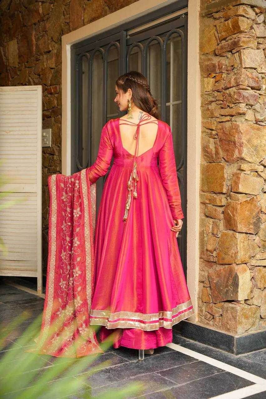 Pure Silk Full Sleeve Gown With Dupatta - MYLUXURY LANE ENTERPRISE