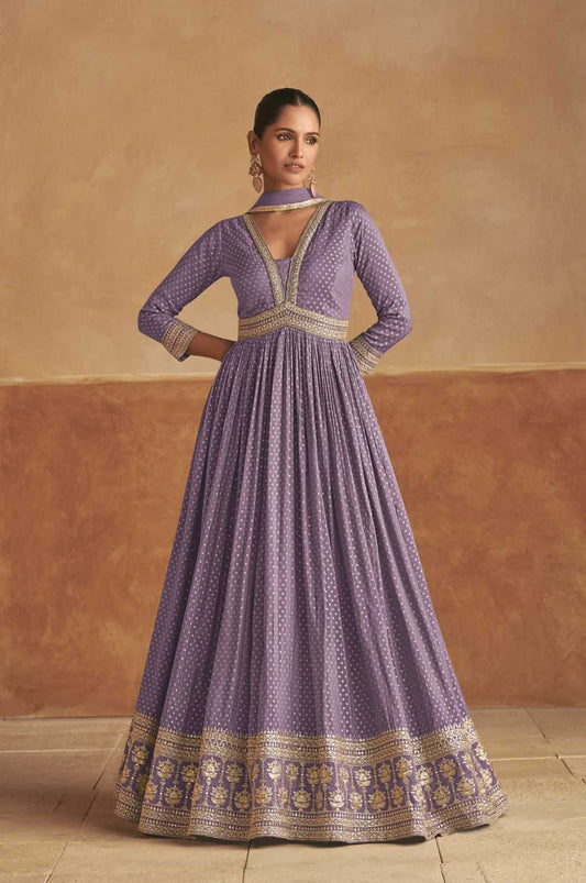 Pure Silk Embroidery Party Wear Gown