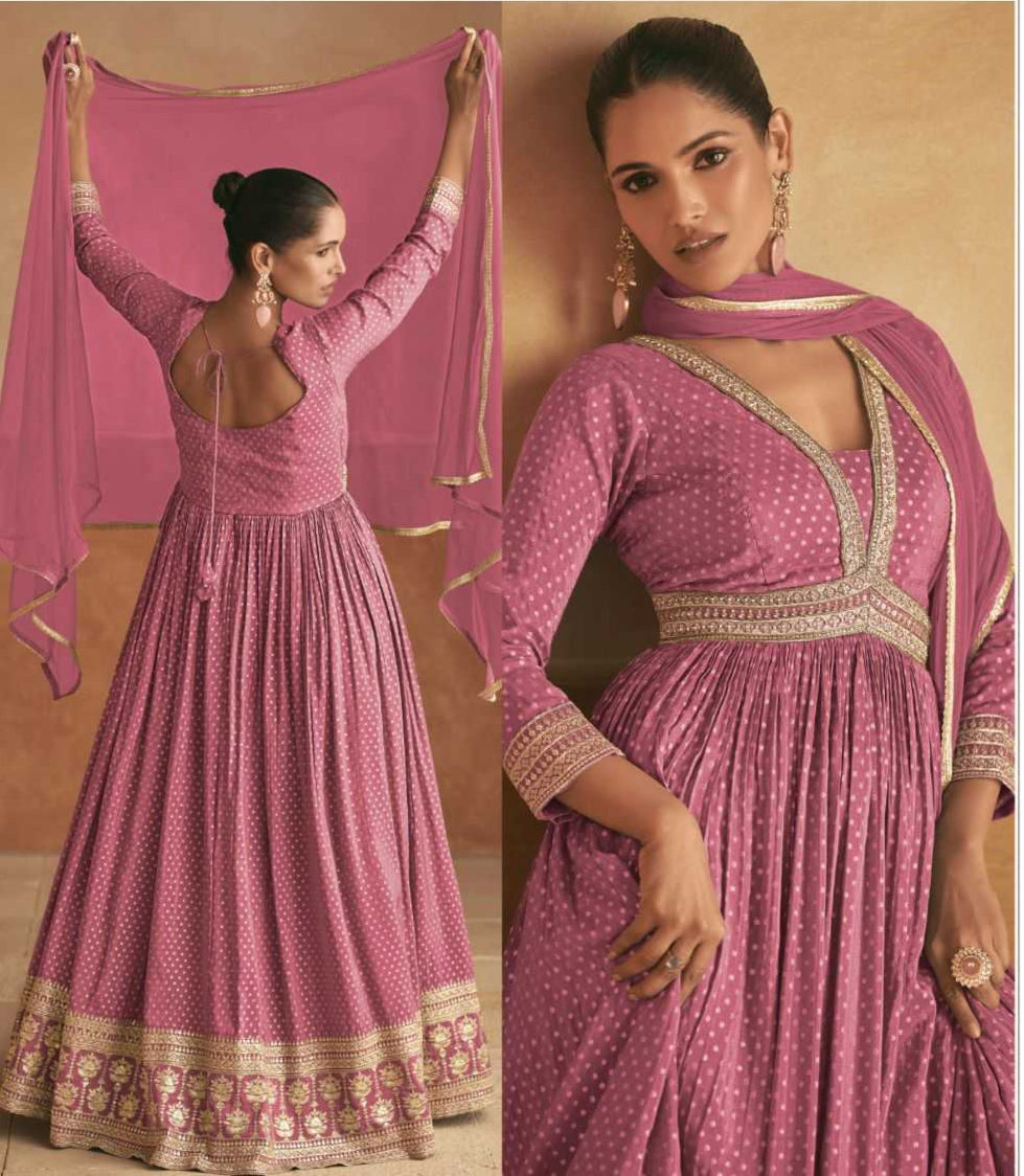 Pure Silk Embroidery Party Wear Gown