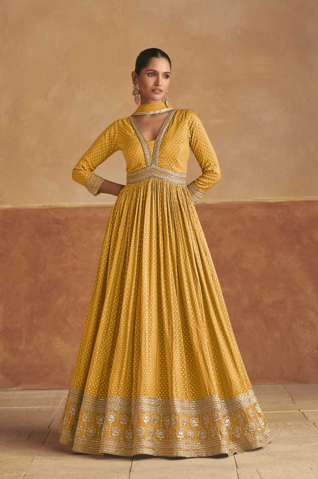Pure Silk Embroidery Party Wear Gown