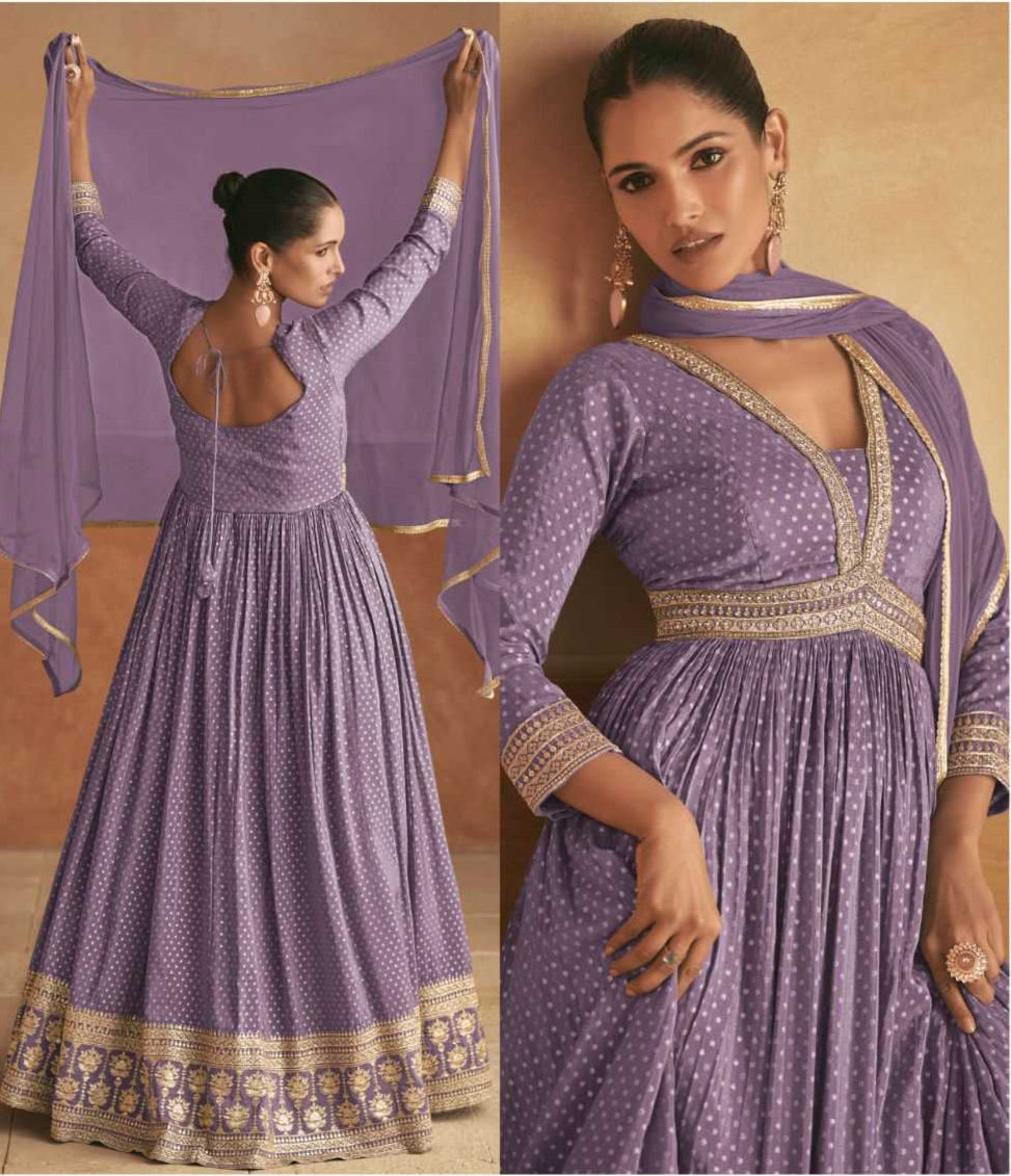 Pure Silk Embroidery Party Wear Gown