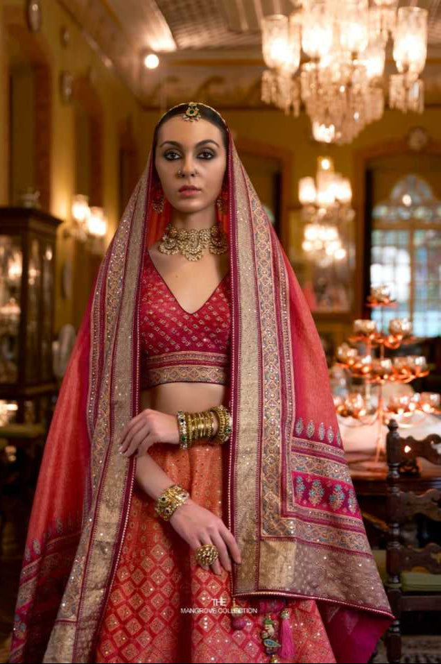 Pure Silk Rajwada Wedding Embroidered Lehenga for Brides