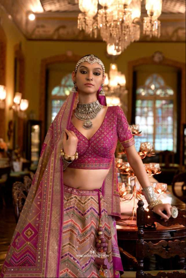 Pure Silk Rajwada Wedding Embroidered Lehenga for Brides