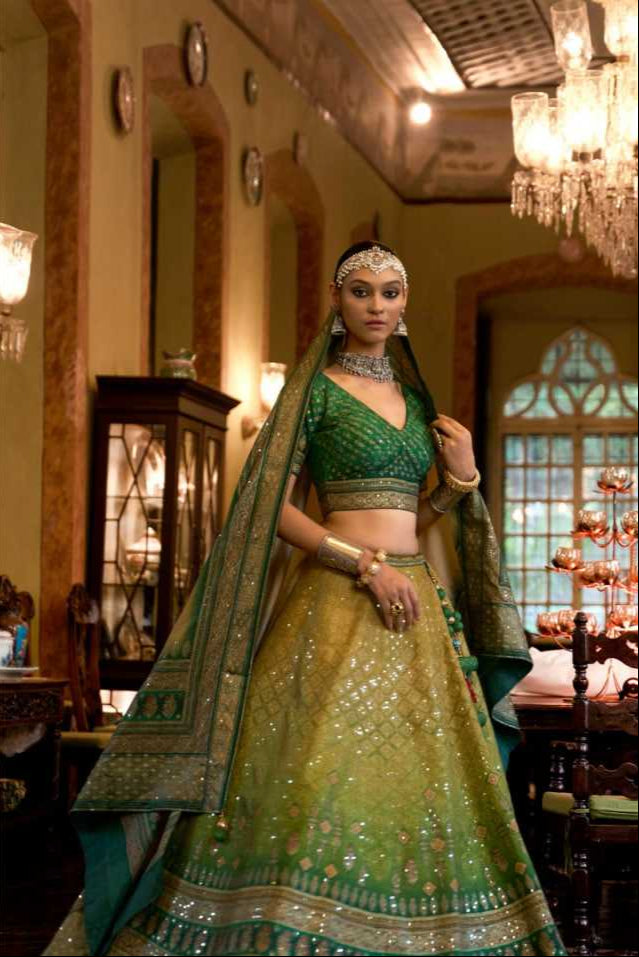 Pure Silk Rajwada Wedding Embroidered Lehenga for Brides