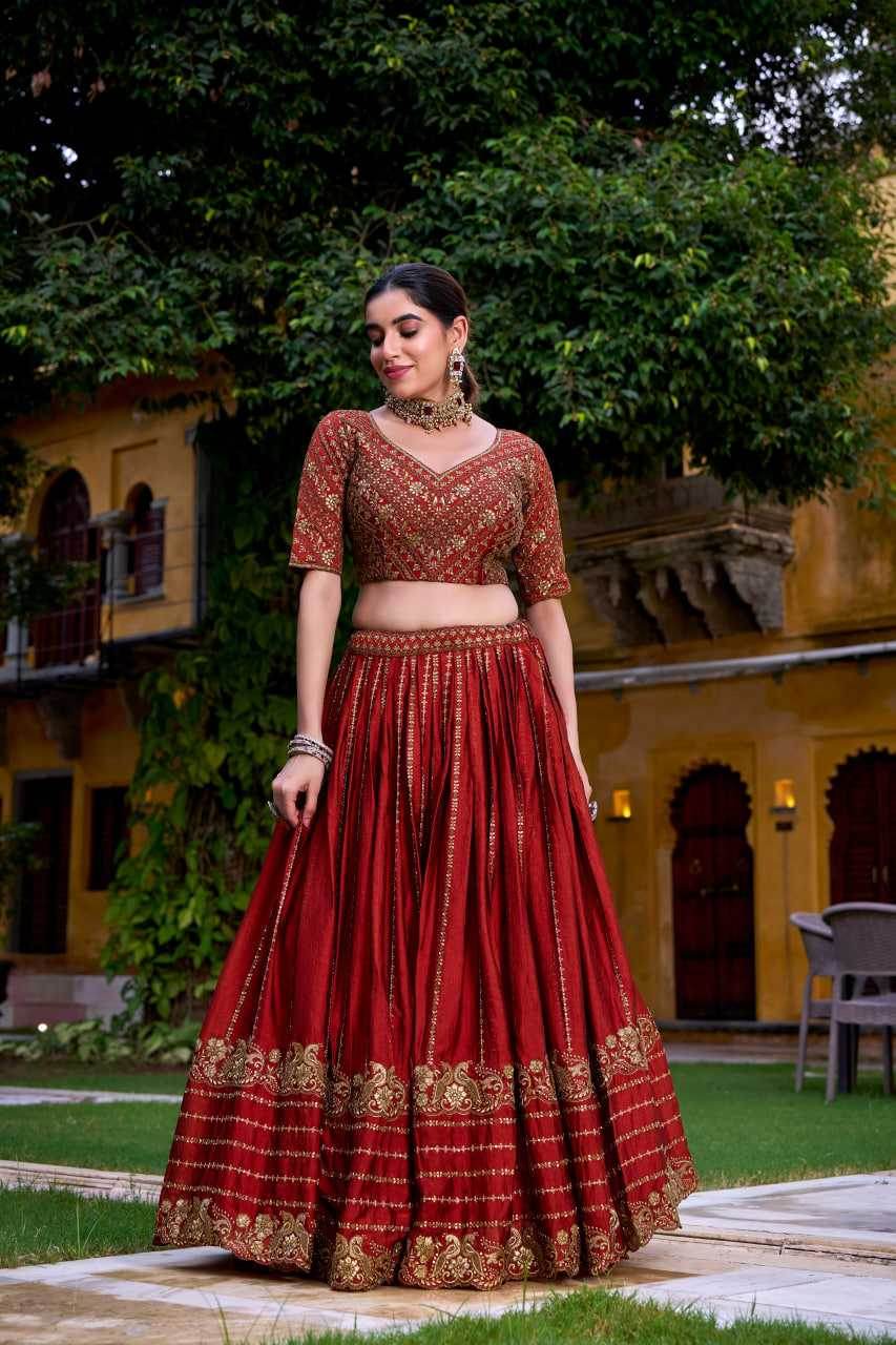 Rangoli Silk Embroidered Maroon Lehenga - MYLUXURY LANE ENTERPRISE