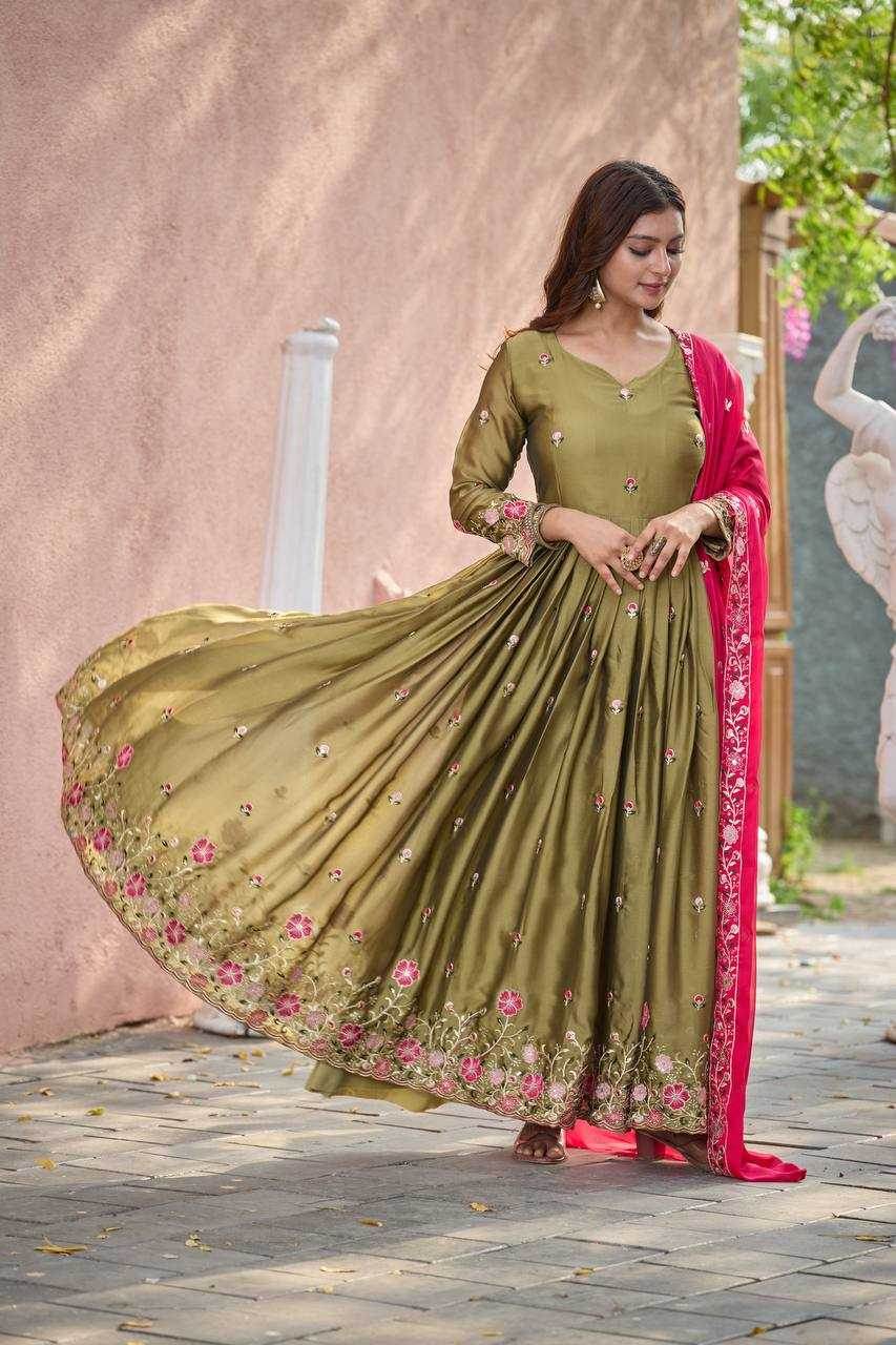 Rangoli Silk Embroidery Designer Gown - MYLUXURY LANE ENTERPRISE