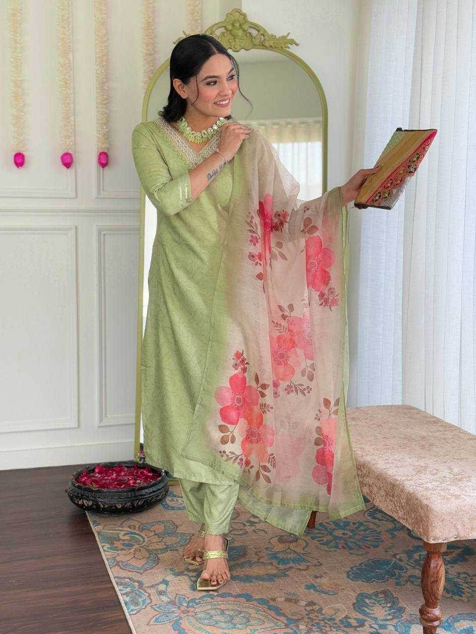 Rayon Embroidery Party wear suit Green Salwar - MYLUXURY LANE ENTERPRISE